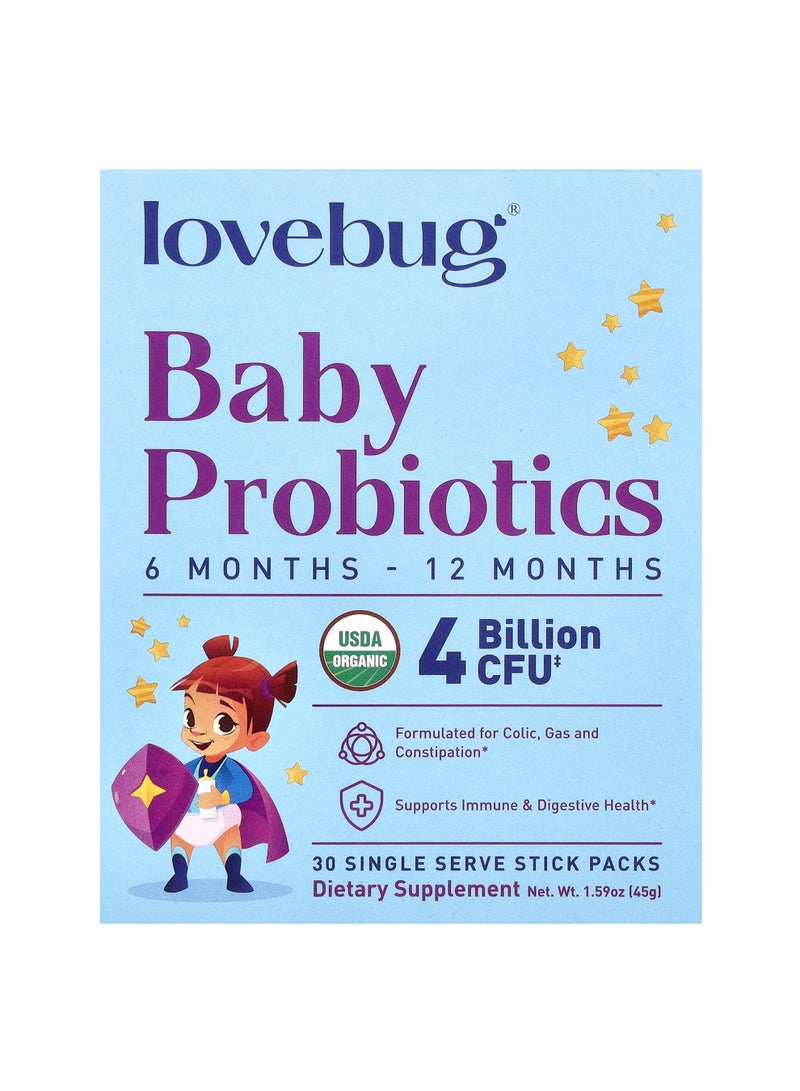 Baby Probiotics, 6-12 Months, 4 Billion CFU, 30 Single Serve Stick Packs